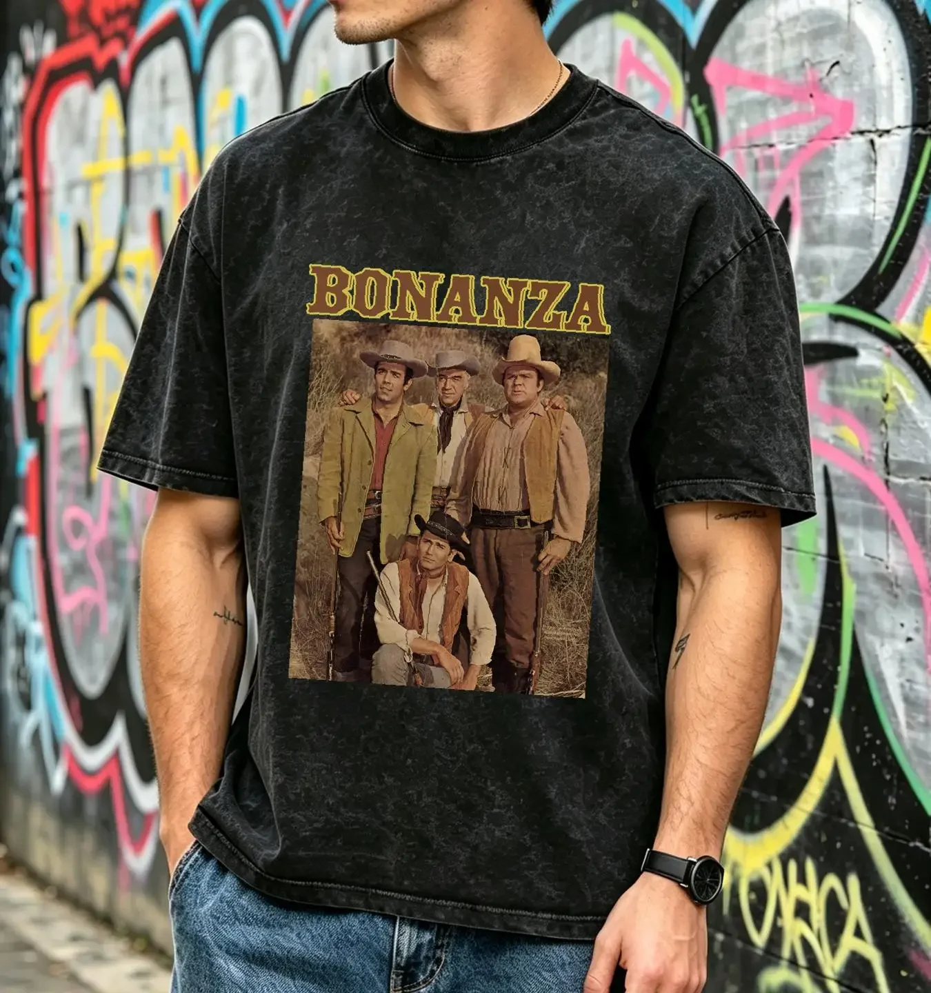 washed T Shirt TV Series Bonanza David Dortort Cartwright Family Ben Adam Eric Hoss Joseph long or short sleeves vintage Soft