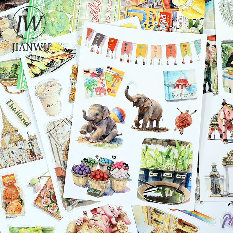 JIANWU 20 Sheets/book Vintage Fruit Flower Travel City Landscape Material Collage Sticker Book Creative DIY Journal Stationery