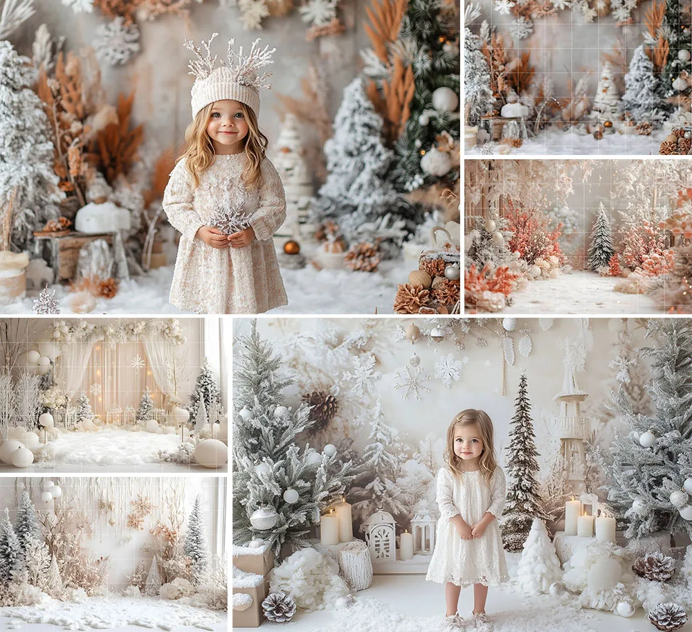 Mehofond Photography Background White Whimsical Christmas Snow Forest Xmas Tree Kid Holiday Portrait Decor Backdrop Photo Studio