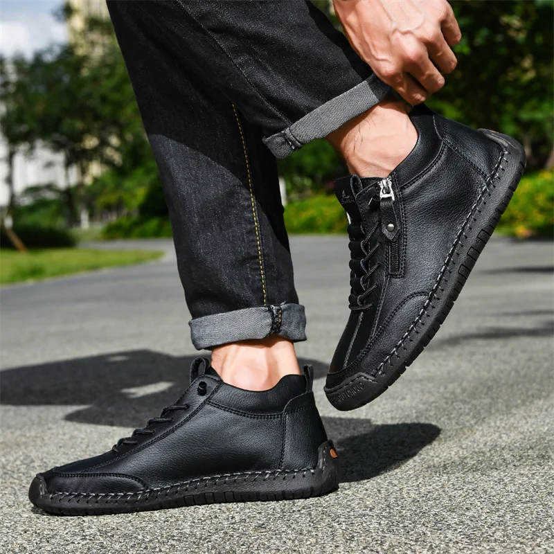 Autumn Handmade Artificial Leather Men's Boots Breathable Casual Leather Shoes Man Outdoor Design Sneakers For Men Ankle Boots