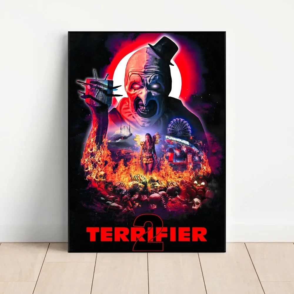 T-Terrifier 3 2 1 Horror Movie Poster Fancy Wall Sticker for Living Room Bar Vintage Decorative Painting Middle