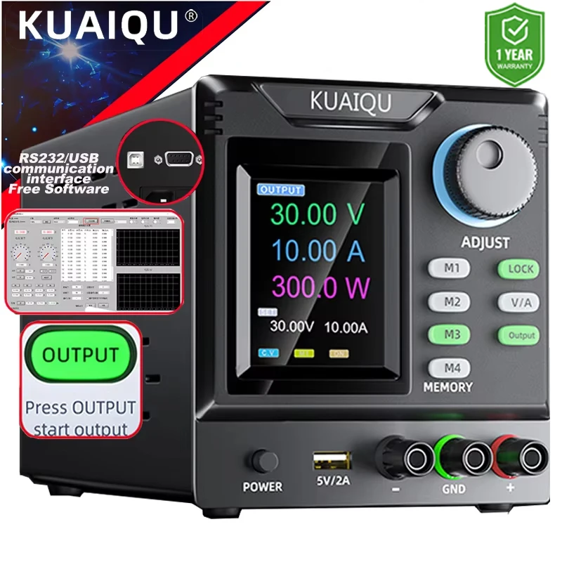 KUAIQU Programmable Adjustable DC Power Supply,RS232/USB Remote Control Power Supply Voltage Stabilizing 30V 60V 120V For Test