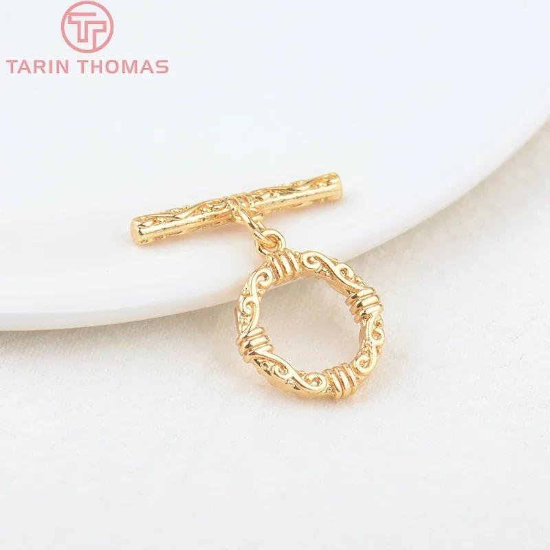 (3259)6 Sets O:15MM T:21MM 24K Gold Color Plated Brass Round Bracelet O Toggle Clasps High Quality Diy Jewelry Accessories