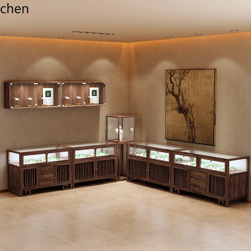 ZML Solid Wood Jewelry Display Counter Glass Container Exhibition Stand Showcase