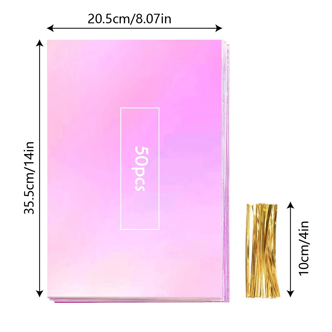 50pcs Iridescent film gift bag with twist ties - Rainbow Laser jewelry bags, Perfect for Biscuits & Candy packing