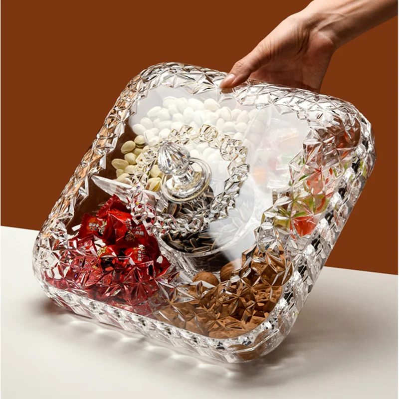 Acrylic Dried Fruit Box Flower-shaped Snack Tray Candy with Lid Square Plastic Storage Food Organizer Plate