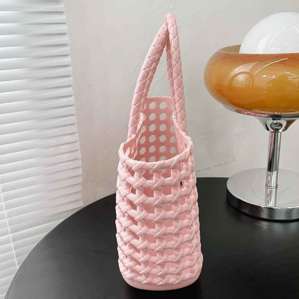 

Candy Color Hollow Beach Bag Large-capacity Easy To Clean Portable Tote Bag Woven Design Plastic Reusable PVC Basket Travel