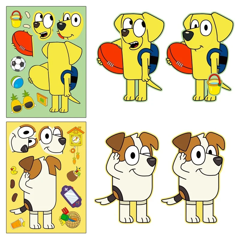 6/12/18Pcs Bluey Anime Cartoon Dog Puzzle Stickers Cute Children DIY Color Puzzle Education Stickers Kids Funny Toys Gift