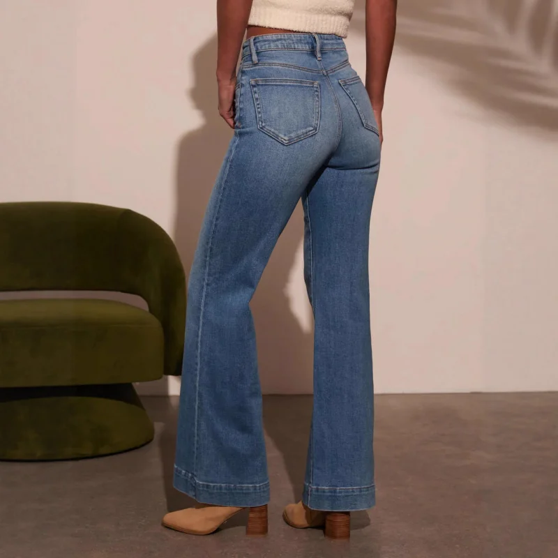 Damskie spodnie w stylu europejskim i amerykańskim, nowe, elastyczne, z szerokimi nogawkami, modne i eleganckie jeansy.