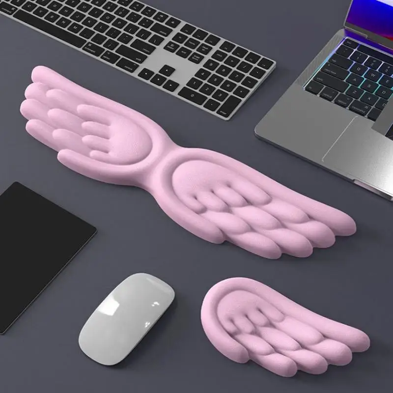 Angel Wings Shaped Keyboard Mouse Wrist Rest Wing Memory Foam Anti-slip Silicone Ergonomic Wrist Guard Table Mat Mouse Pad