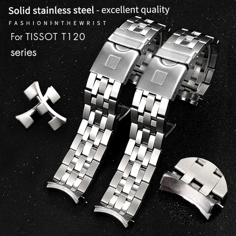 21mm 22mm High Quality Stainless Steel Watchband Fit for Tissot T120 Seastar T120417 407 Silver Black Solid Metal Watch Strap