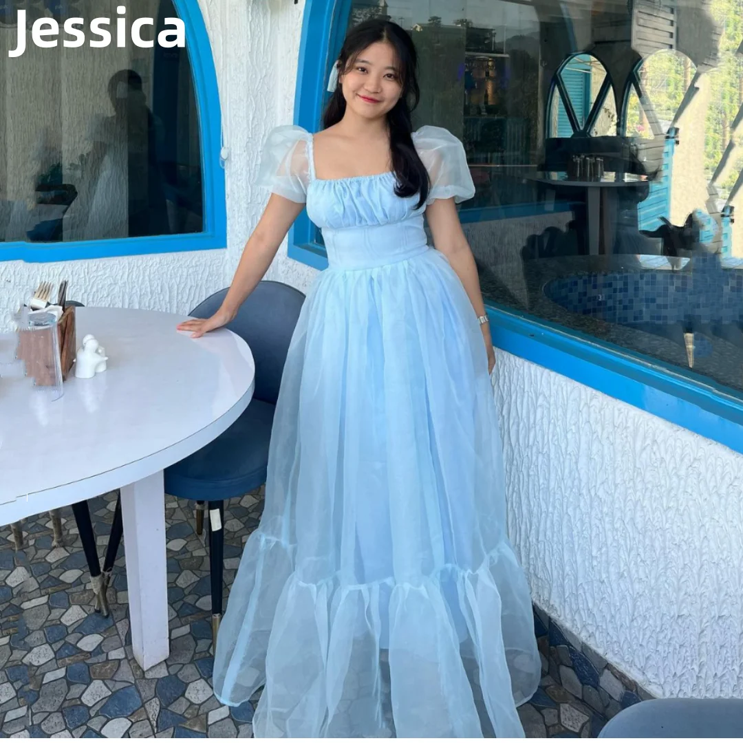 

Jessica Sky Blue Organza Prom Dresses A-line Princess Graduate Evening Dresses Formal Wedding Party Dresses Robes De Soirée2024