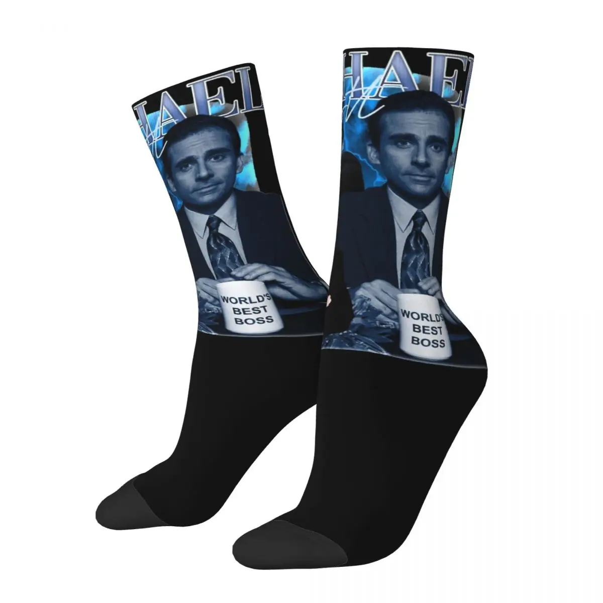 Happy Funny Men's Socks Vintage Michael Scott Bootleg Merchandise Comfortable 90's Office Character Graphic Sock All Seasons