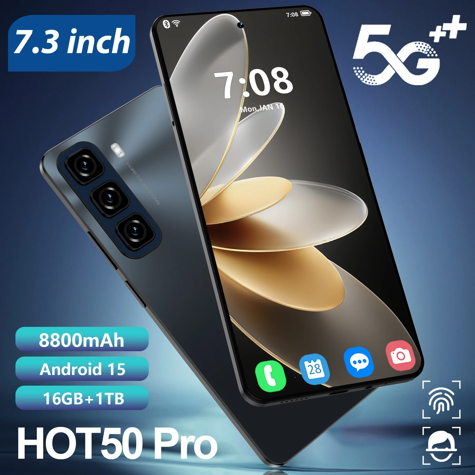 

2025 New Hot 50 Pro Smartphone 5G 7.3” Full Screen 8800mAh Camera 108MP Android Phone Unlocked Phone