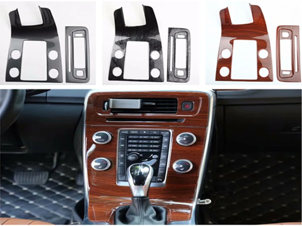 2pcs/lot ABS carbon fiber grain or wooden grain Central control panel decoration cover for 2014-2018 Volvo S60
