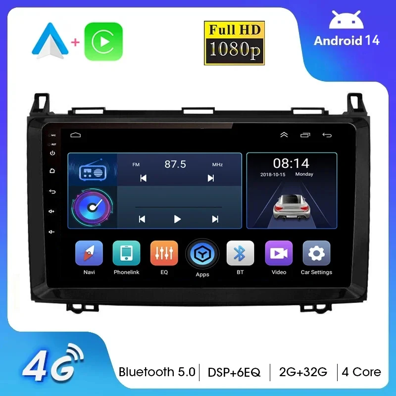 

For Mercedes Benz B200 A B Class W169 W245 Viano Vito W639 Sprinter W906 Car multimedia Android 14.0 GPS Head unit BT Radio 4G