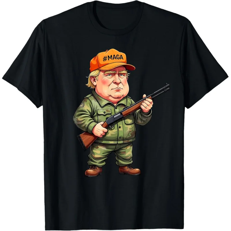 

Men's and Women's Sports Leisure New Fashion Duck Hunting Trump 2024 President Camouflage Hunting Black Gift T-shirt