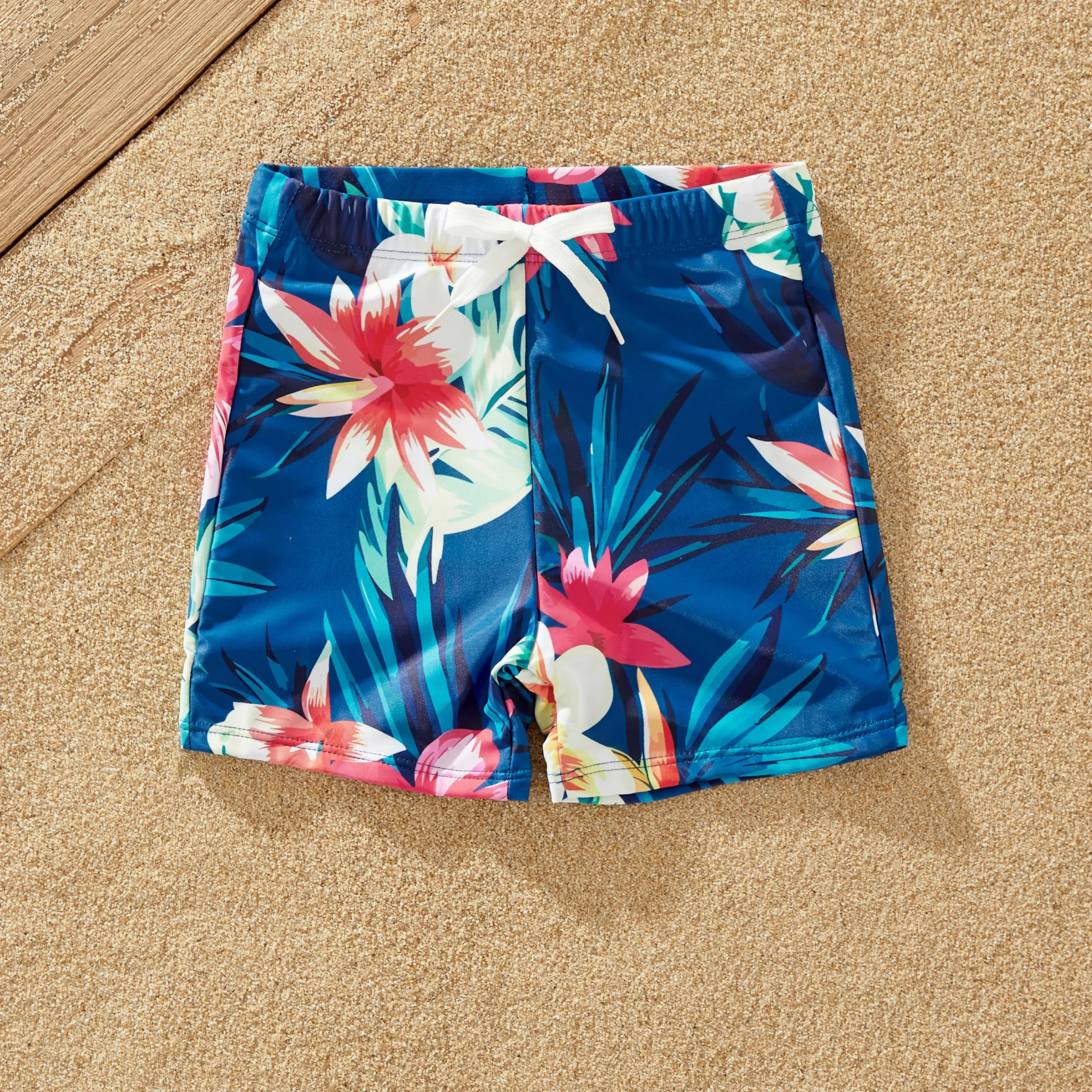 PatPat Family Matching Floral Drawstring Swim Trunks or Flutter Sleeves Knot Side One-piece Swimsuit Suitable for Summer Season