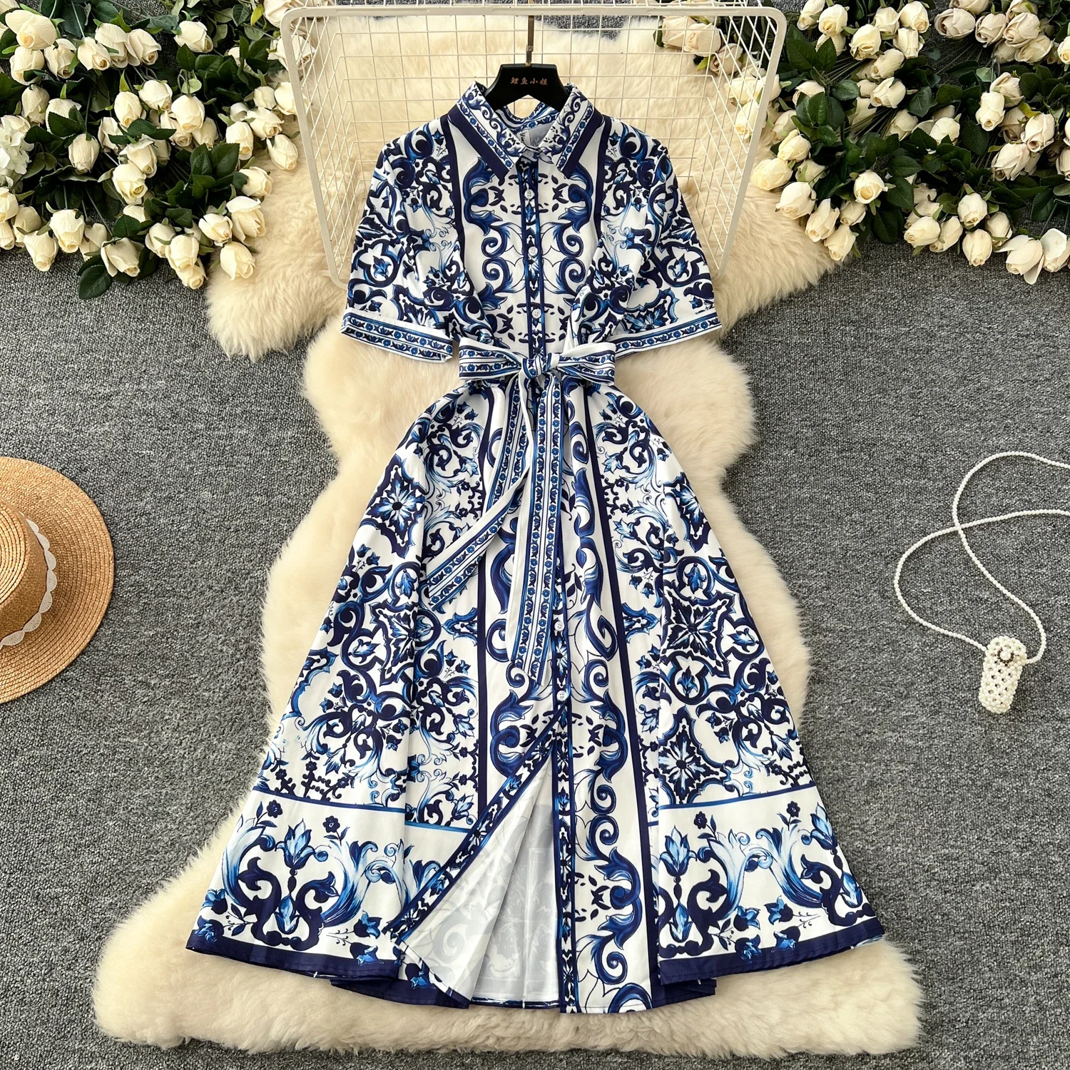 Spring Summer Elegant Long Flared Paisley Dress for Women Floral Belted Runway Luxury Female Party Dresses Ruched Palace New In