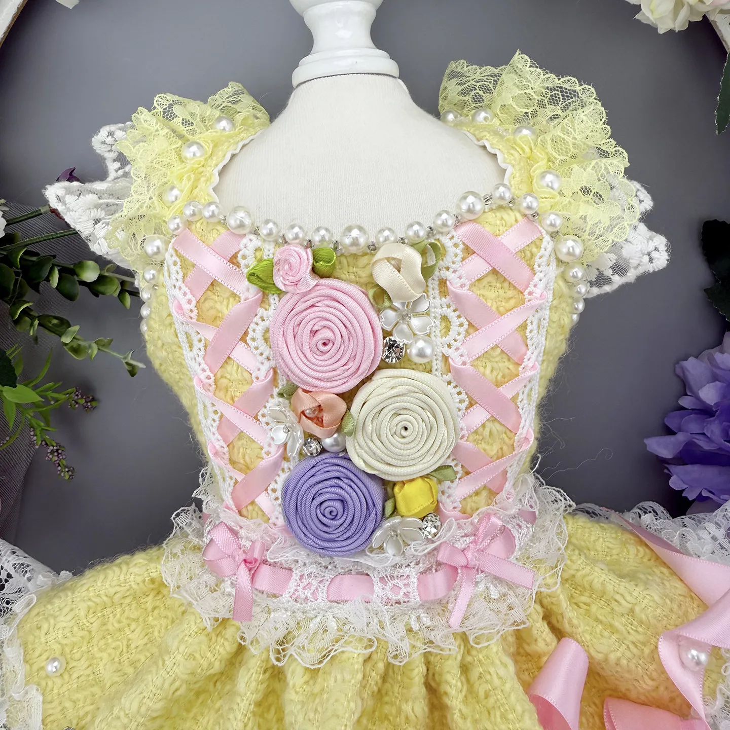 Luxury Lace Tail Princess Dres - Photography Yellow ulasan dan harga