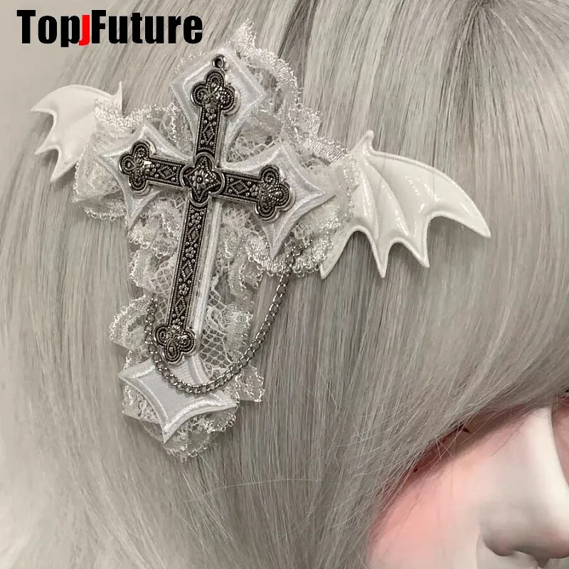 Women Lace Devil Wing Hair Clip Y2K girl Harajuku Gothic Original Subculture  Accessories Punk Hair clips pins Hairpin Barrettes