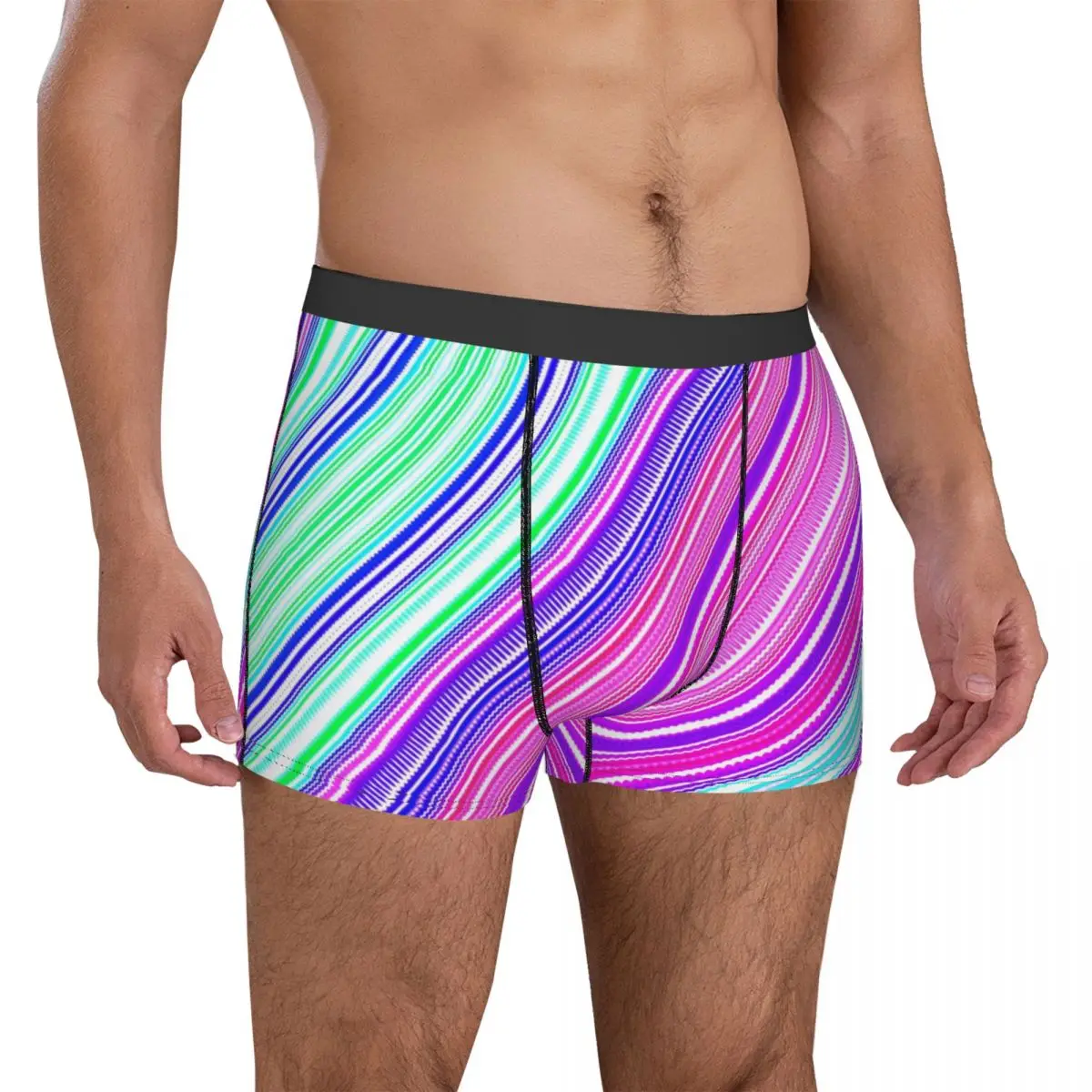 Colorful Curve Underwear Stripes Print Men Boxer Brief Elastic Boxershorts Hot Custom Large Size Panties