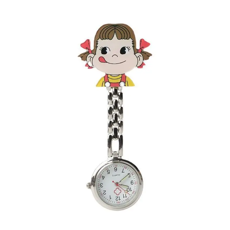 Reloj de bolsillo de enfermera de dibujos animados para mujer, reloj de estudiante luminoso, lindo reloj de bolsillo de batería, reloj de pecho impermeable