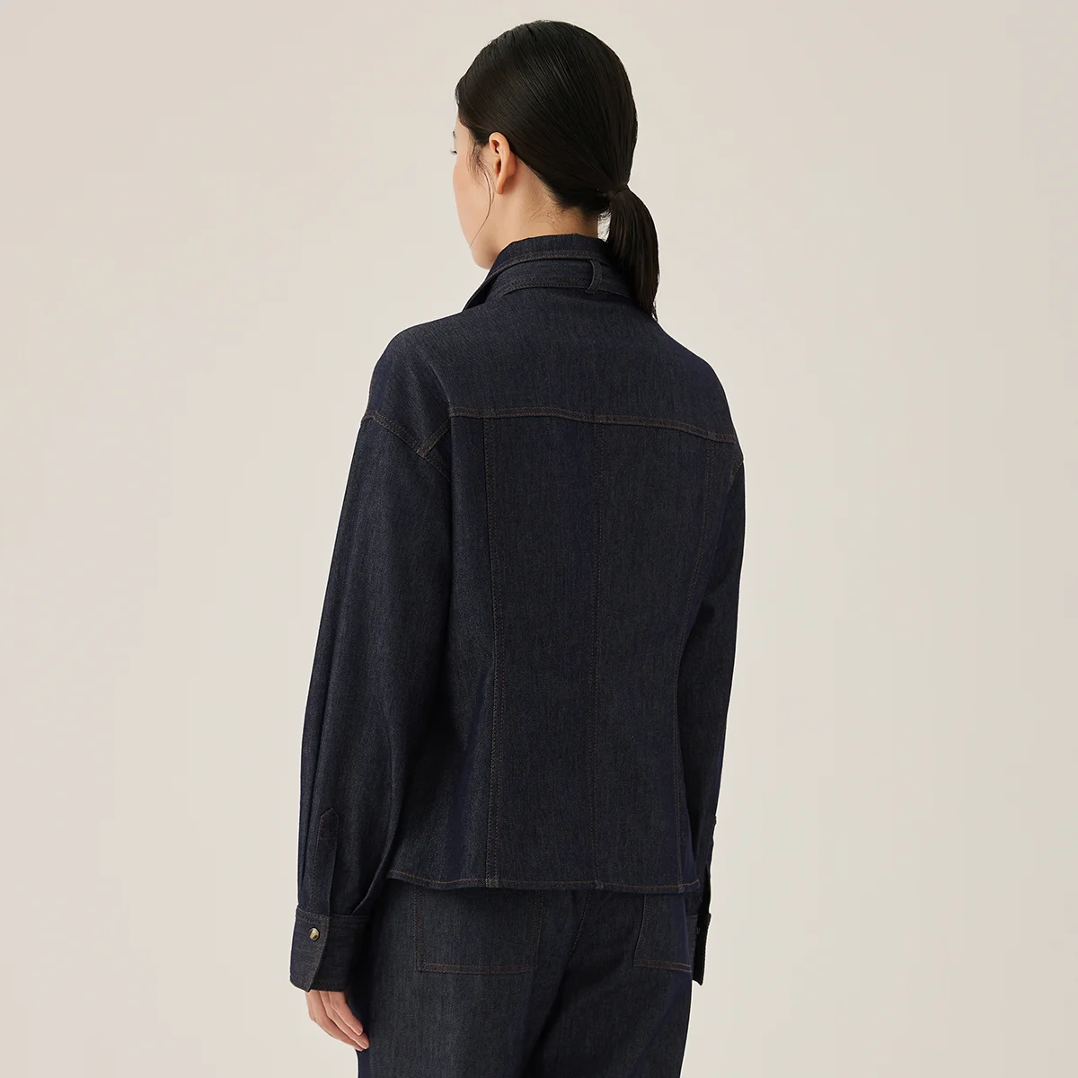 KW7523310 Women's Denim Jacket Long Sleeved Fall Multi-Pocket Design with Bow Detail Casual Fashion Outerwear