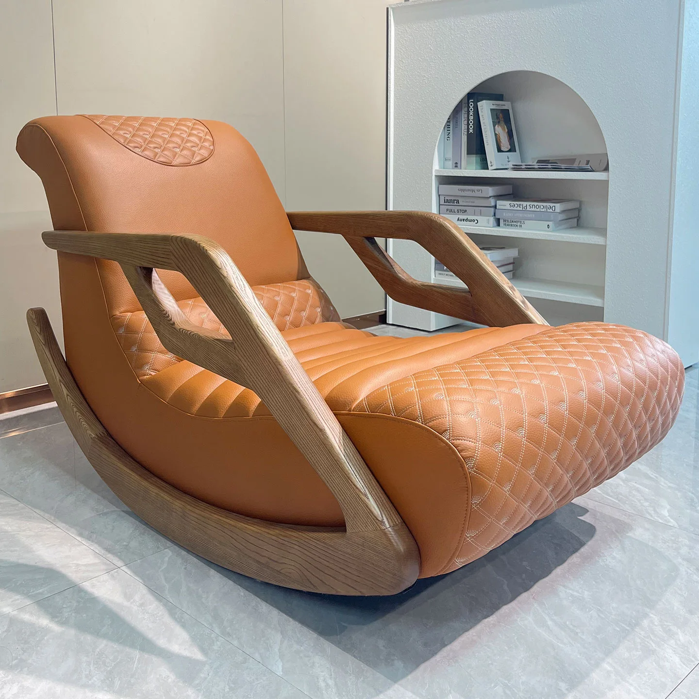 

DSA antique high-end light luxury simple solid wood armrest rocking chair home living room sofa single recliner