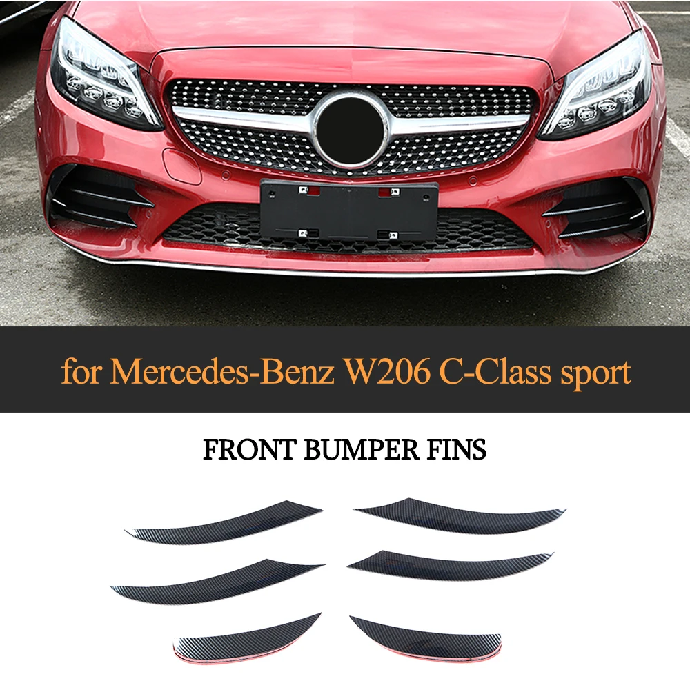 

ABS Glossy Black Carbon Look Silver Front Bumper Lip Fender Trim Air Vent For Mercedes-Benz C Class W206 C200 C300 2019