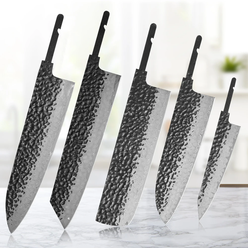 

TURWHO 1-5 Pieces Japanese Chef Knives Blank Blade DIY Damascus Steel VG10 Kitchen Knife Set DIY Knife Making Tools No Handle