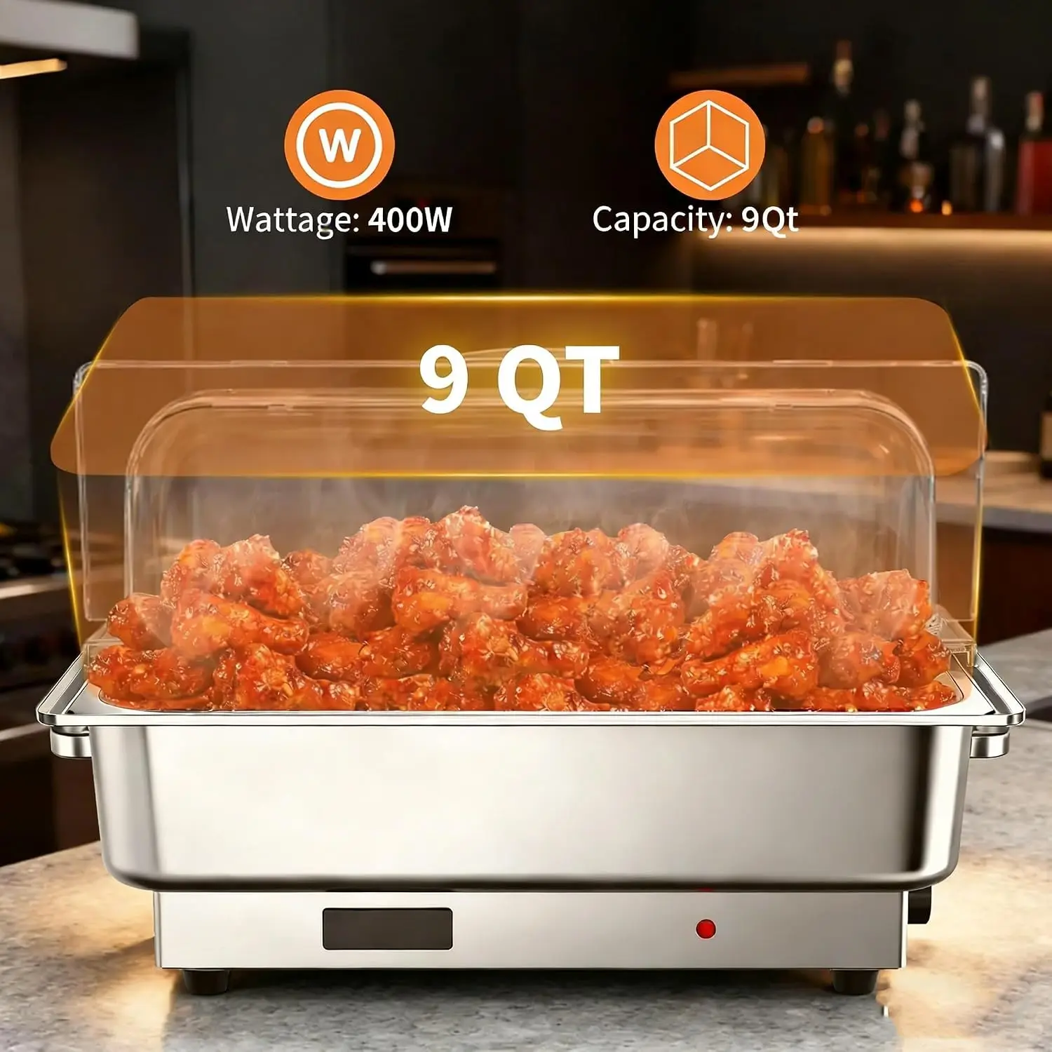 Tacleekii 2 Pack Electric Chafing Dish Buffet Set 9 QT Roll Top Food Warmer with Clear Lid 1 Full-Size & 2 Half-Size Stainless Steel Food Pans for Catering Parties & Event Buffets