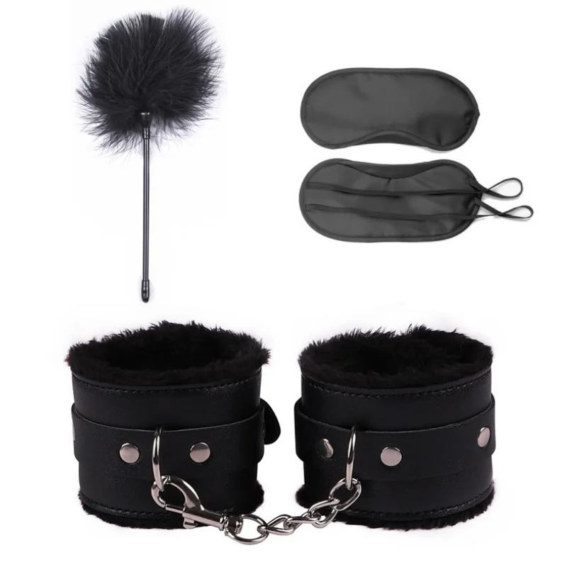 Sexy Leather Plush Bdsm Set Sex Toys For Couples Bondage Kit Handcuffs Flirt Feather Stick Exotic Accessories Erotic Adult Games