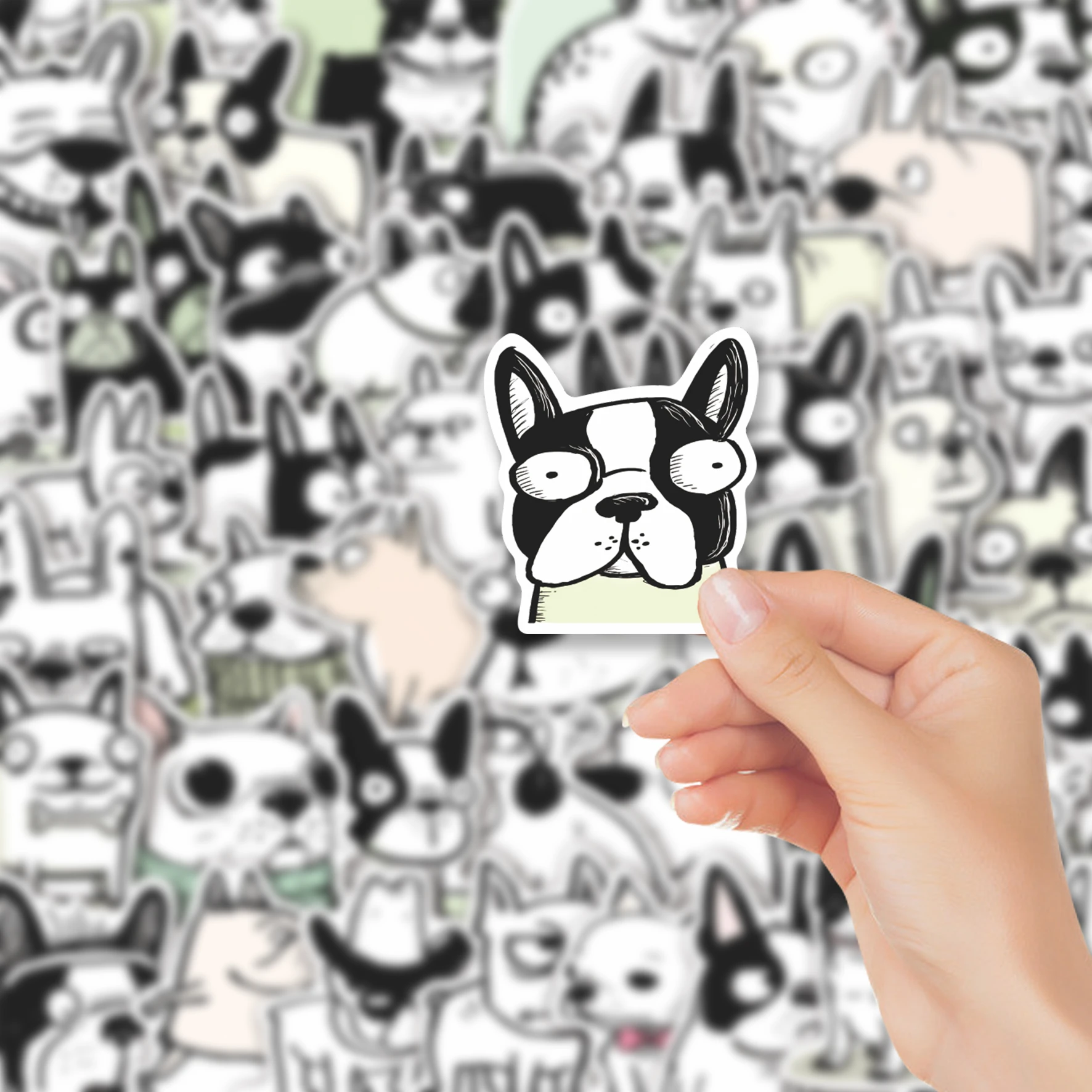 50pcs Black White French Bulldog Vinyl Stickers | Whimsical Frenchie Healing Decals for Laptop, Water Bottle & Gift, Dog Lovers
