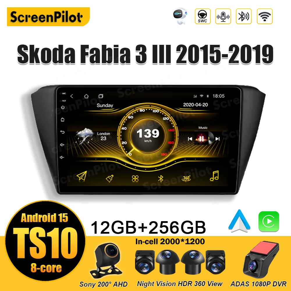 

Android 15 для Skoda Fabia 3 III 2015 2016 2017 2018 2019 Автомобильный радиоприемник Мультимедийный видеоплеер Стерео головное устройство 2 din Bluetooth DSP