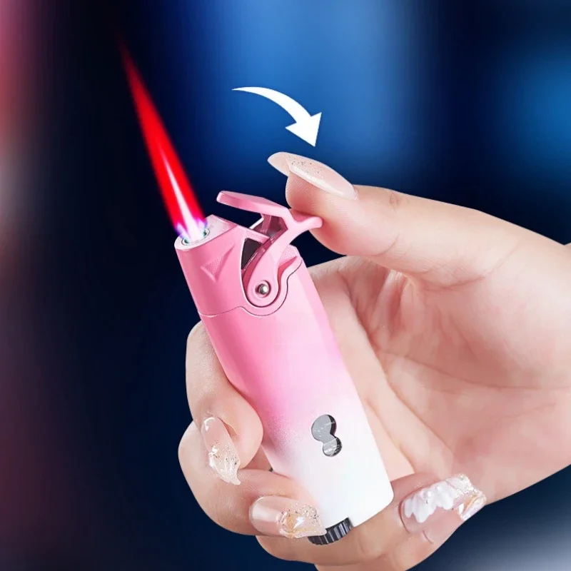 New mini rocker arm portable lighter windproof spray blue flame butane gradient lighter smoking accessories men's gift