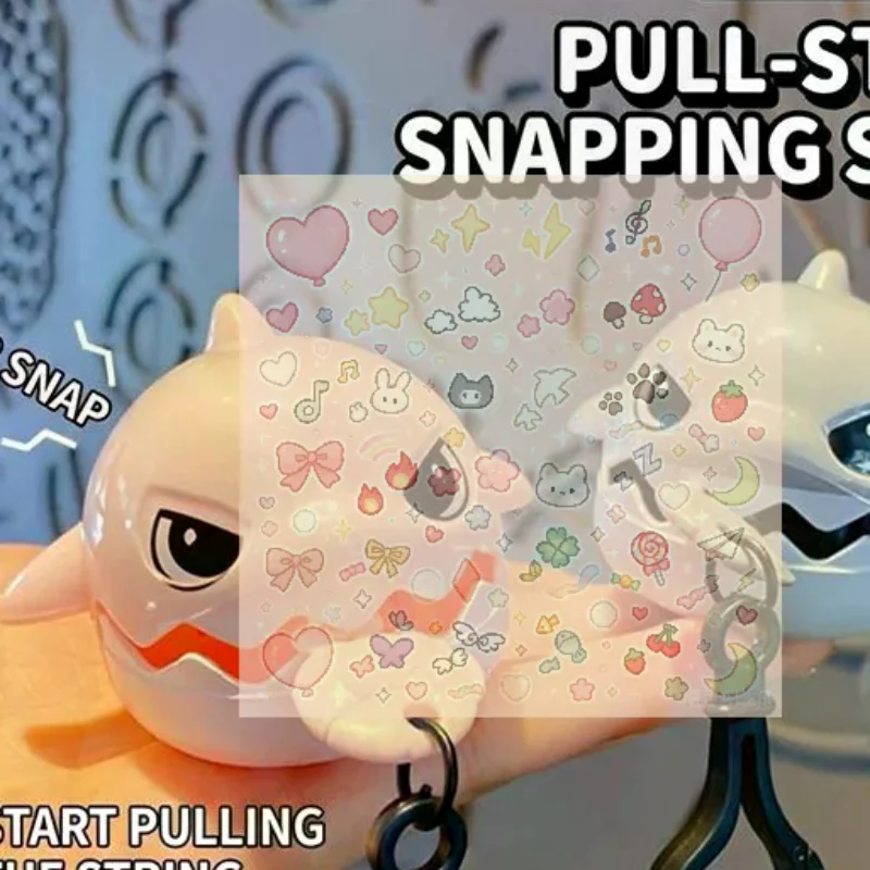 Pull String Snapping Shark Keychain With Interactive Bite Feature And Cute Cartoon Design For Backpack Decor Gifts For Kids Tee
