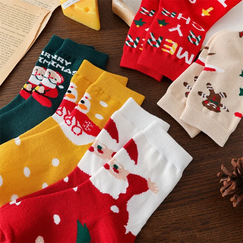 5 Pairs/set Kids Christmas Socks For Girls Boys Winter Cotton Warm Children\'s Short Sock Toddler New Year Gift Santa Claus Socks