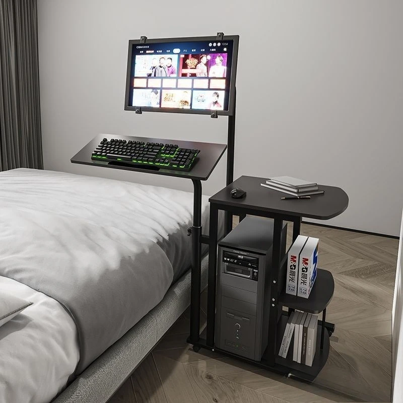 

Suspended computer table Desktop household bedside Live Mobile computer table Wheeled lifting rotating computer tabl