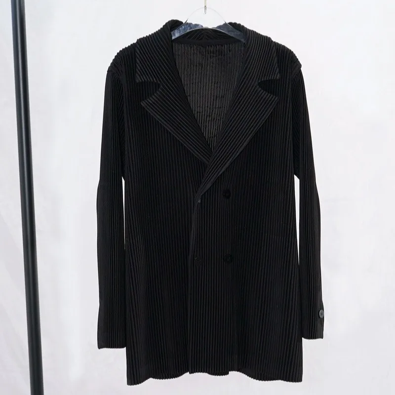 

Miyake плиссированная мужская куртка с длинными рукавами и лацканами, свободный повседневный костюм, тонкие топы, деловая офисная повседневная одежда в японском стиле