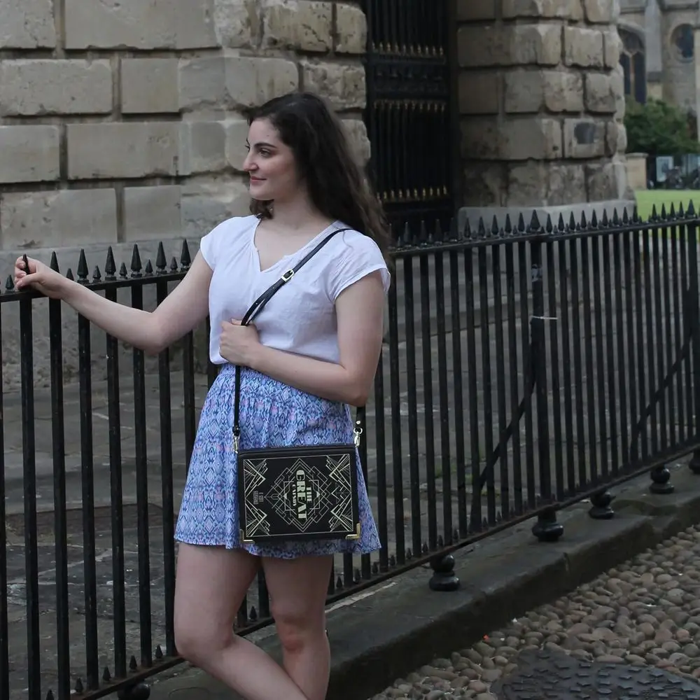 Grand sac à bandoulière en cuir végétalien pour les amateurs de livres - Inspiré par The Great Gatsby