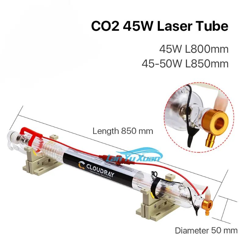 

Cloudray Co2 Glass Laser Tube Pipe Dia.50mm 55mm 800MM 850MM 45-50W Lamp for CO2 Engraving Cutting Machine