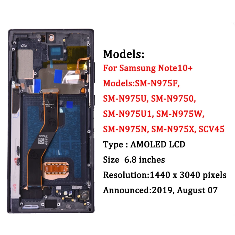 AMOLED Display For Samsung Note 10 Plus 4G 5G Display Touch Screen Note10+ N975F N976F LCD Support S Pen Fingerprint Work