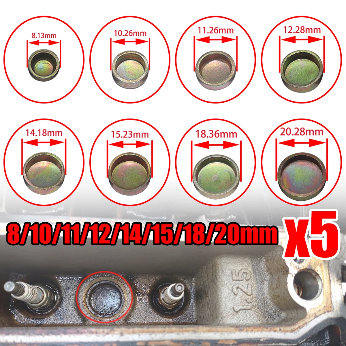 5PCSX8-20mm Engine Core Plug Freeze Expansion Welch Plug Cover Zinc Plated Cup Cylinder Head Block cap Spare Parts Accessories
