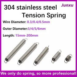 10pcs/lot 0.3mm 0.4mm 0.5mm 304 Stainless Steel O Hook Tension Cylindroid Helical Pullback Extension Tension Coil Spring