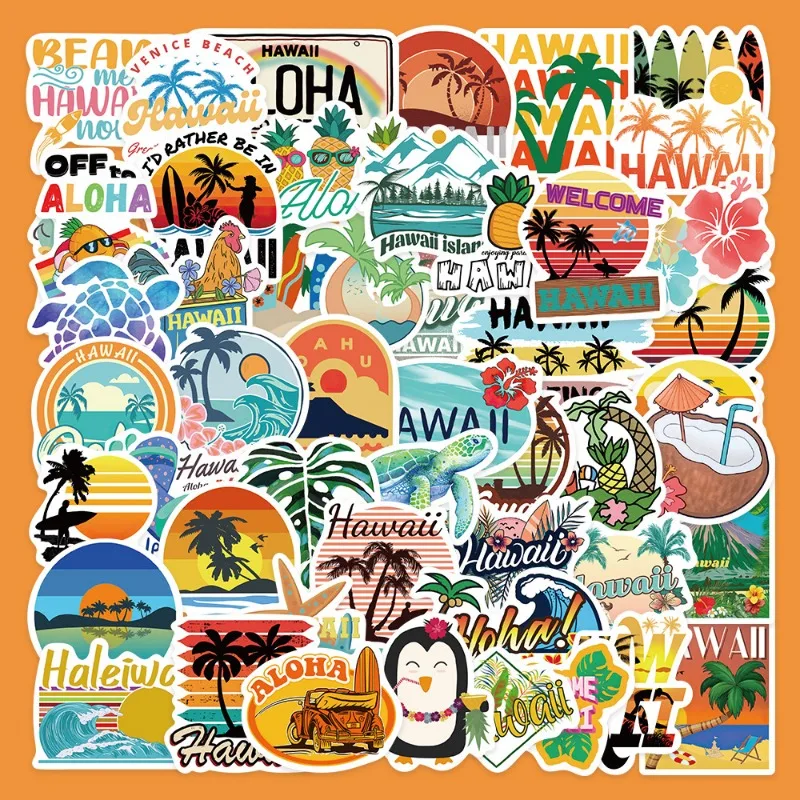 50pcs Cartoon Hawaii Series Graffiti Stickers Suitable for Helmet Desktop Wall Decoration DIY Sticker Pack Wholesale