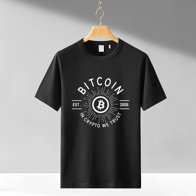 Cotton Bitcoin T-Shirt Ethereum Short Sleeve Success Men\'s Clothing Casual Simple Black Loose Street Tees Wealth Gift Clothing