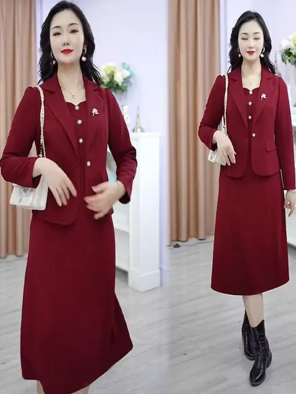 

Модный комплект из двух предметов для женщин среднего возраста, весна-осень, широкий женский ремень, утягивающая юбка трапециевидной формы с высокой талией, корейская S...