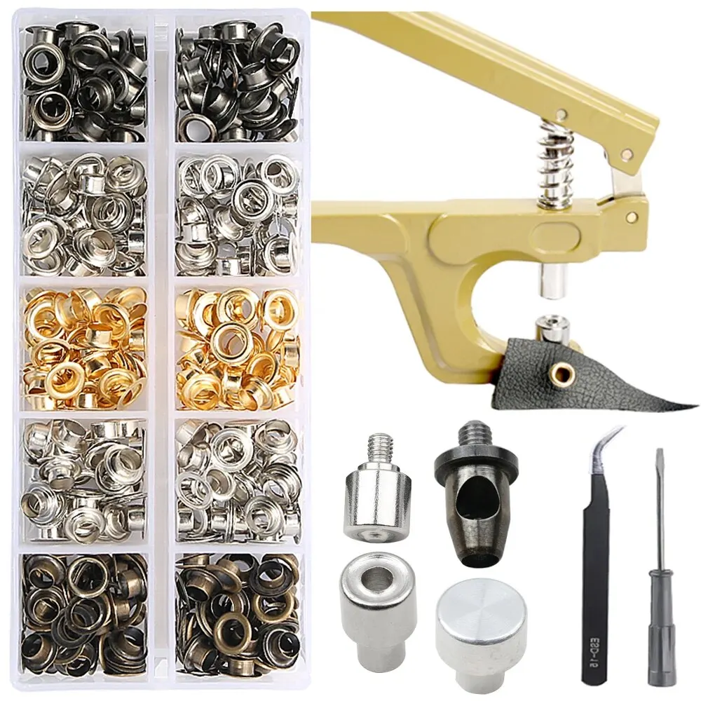 Ojales de latón de 5/8mm con alicates multifuncionales, Kit de ojales de cuero, anillos redondos para zapatos, bolsa, cinturón, álbum de recortes