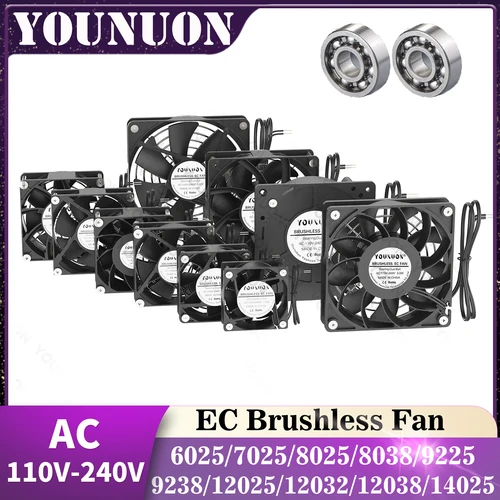 1 Uds EC Brushlee ventilador 6025/8025/9225/12025/12038/12032 AC 110V 115V 120V 220V 240V ventilador enfriador de refrigeración